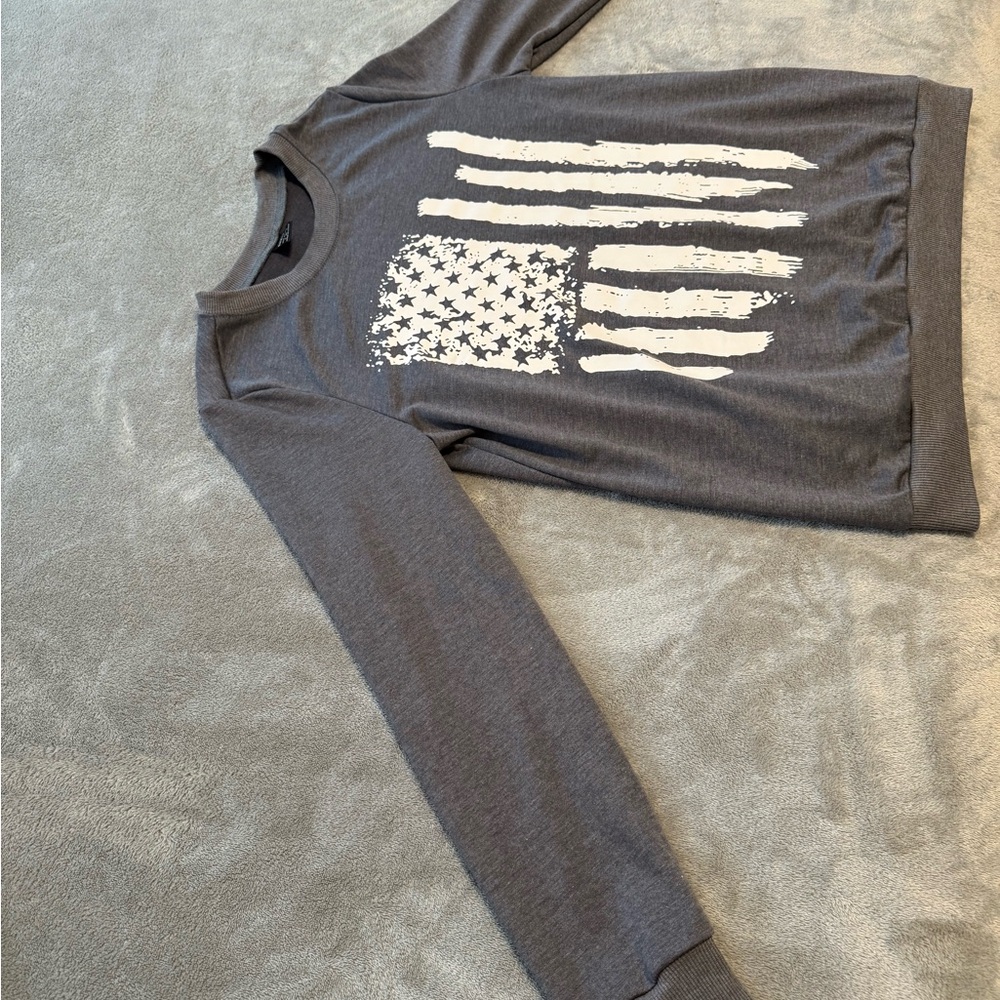 Gray Long Sleeve Shirt with Flag Design